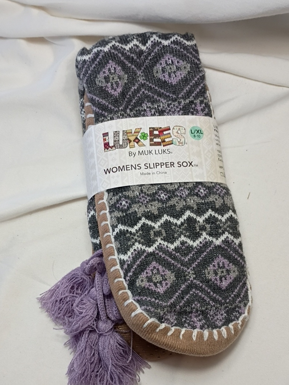 New LUK-EES by MUK LUKS Womens Slipper Socks Purple Size L/XL Shoe Size 8-10